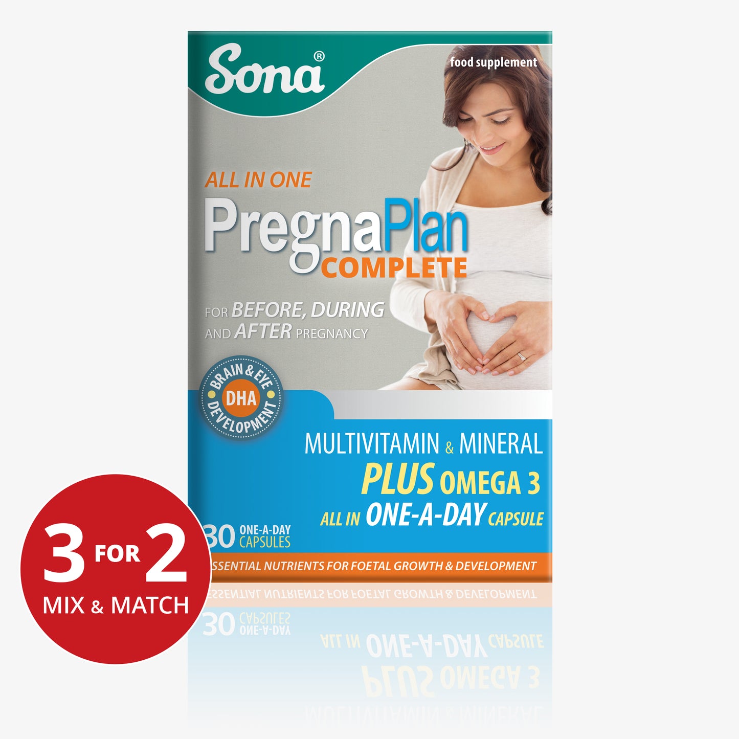 Sona PregnaPlan Complete – multivitamin and omega 3 support for before, during and after pregnancy