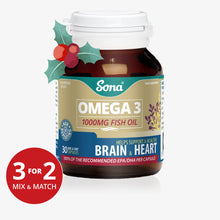  Sona Omega 3 1000mg Fish Oil per capsule. EPA and DHA. For brain function, vision, heart function, foetal brain and eye development in pregnancy.