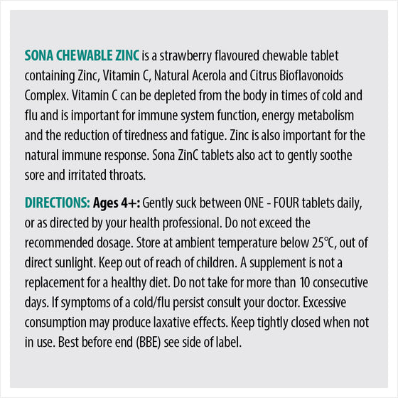ZinC - Cold formula Chewable Zinc and Vitamin C Tablets 60s