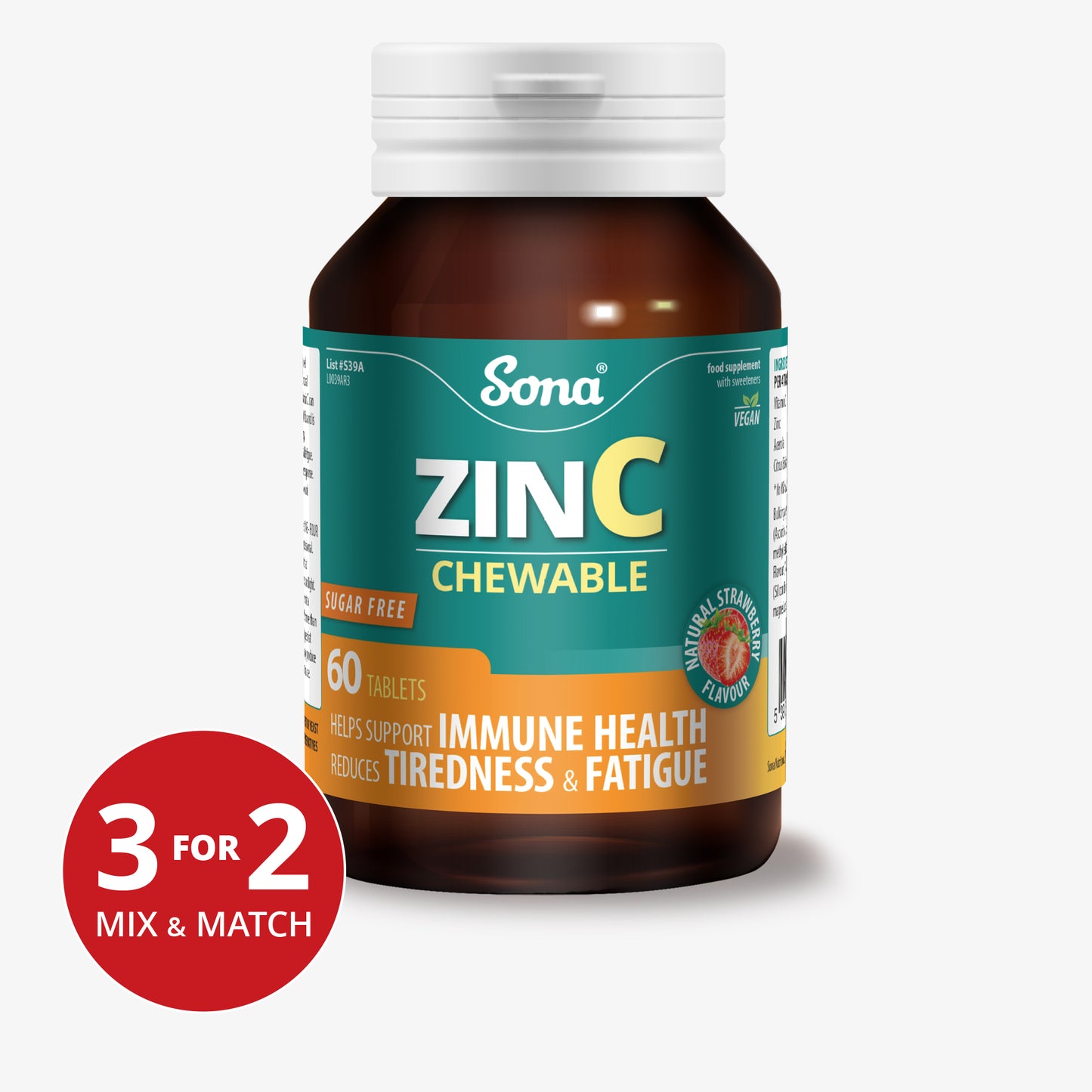 ZinC - Cold formula Chewable Zinc and Vitamin C Tablets 60s