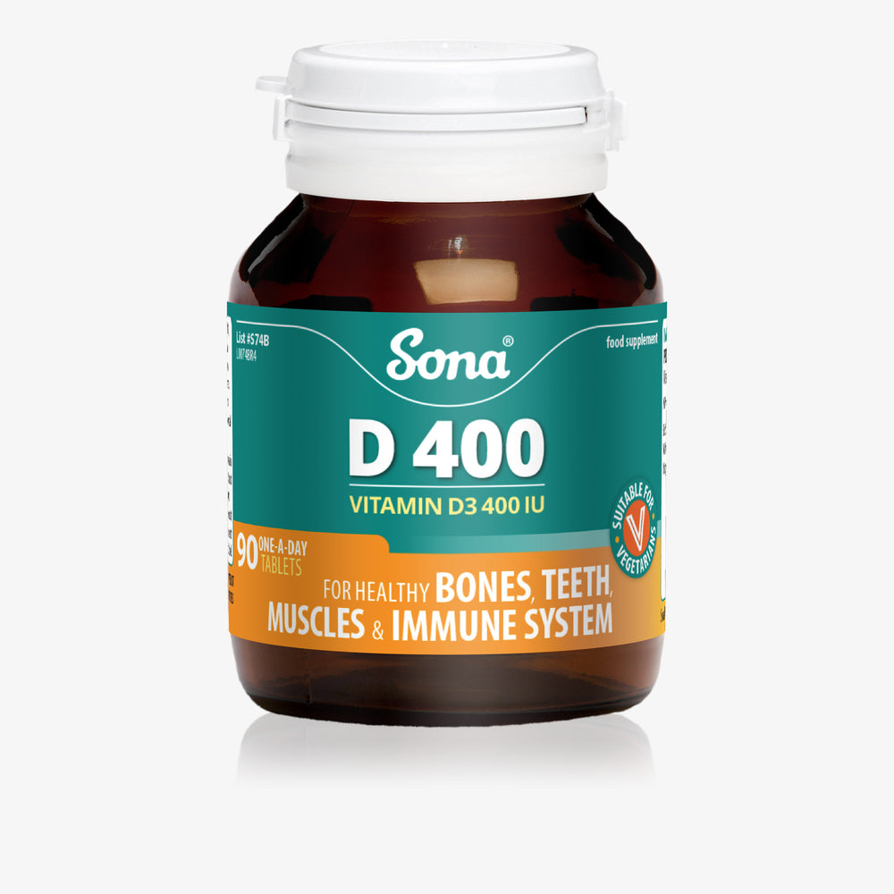 
                      
                        Sona D 400, Vitamin D tablets. For maintenance of bones, teeth, muscles, the immune system, and absorption of calcium and phosphorus.
                      
                    