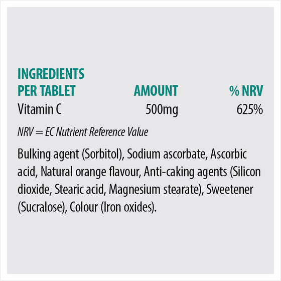 C 500 Chewable - Orange Flavour Vitamin C Tablets 90s