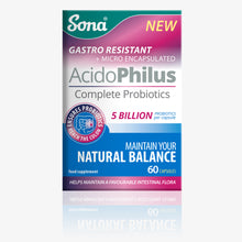  Sona AcidoPhilus Complete probiotic capsules. Good bacteria for a healthy immune system and digestive health.