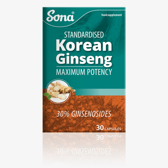 Sona Korean Ginseng provides a concentrated extract of aged Panax Ginseng root. Helps improve concentration and support energy levels. 