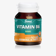  Sona Vitamin B6 50mg. Supports energy metabolism, reduction of tiredness & fatigue and regulation of hormonal activity.