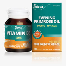  Sona PMT pack is a special offer pack of Vitamin B6 tablets and Evening Primrose Oil  capsules to aid in minimising and relieving cyclical symptoms of pre menstrual stress.