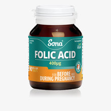  Sona Folic Acid 400µg tablets provide 100% of the recommended daily dose of Folic Acid for women who are pregnant, or trying to conceive.
