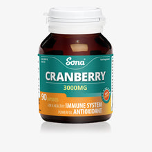  Sona Cranberry capsules, equivalent to 3000mg of cranberry juice, without the sugar or calories. Beneficial for immune health and recurrent UTIs.