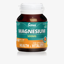  Sona Magnesium, 500mg tablets. For muscle function, energy metabolism, reduction of tiredness & fatigue and maintenance of bones and teeth.