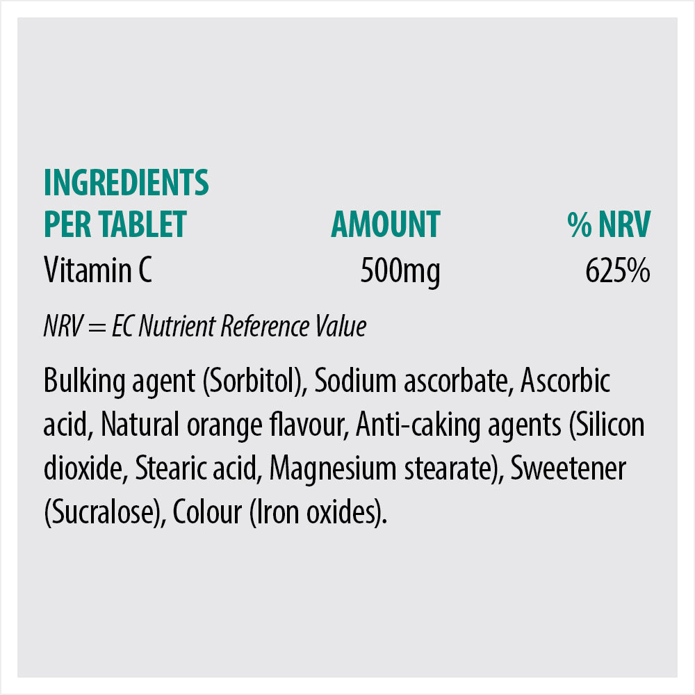 
                      
                        C 500 Chewable - Orange Flavour Vitamin C Tablets 30s
                      
                    